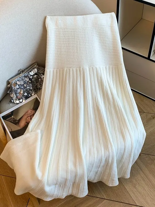 

Зимняя утепленная вязаная свободная юбка А-силуэта 2026 года, женская, с высокой талией, миди, плиссированная, из тюля, модная, элегантная