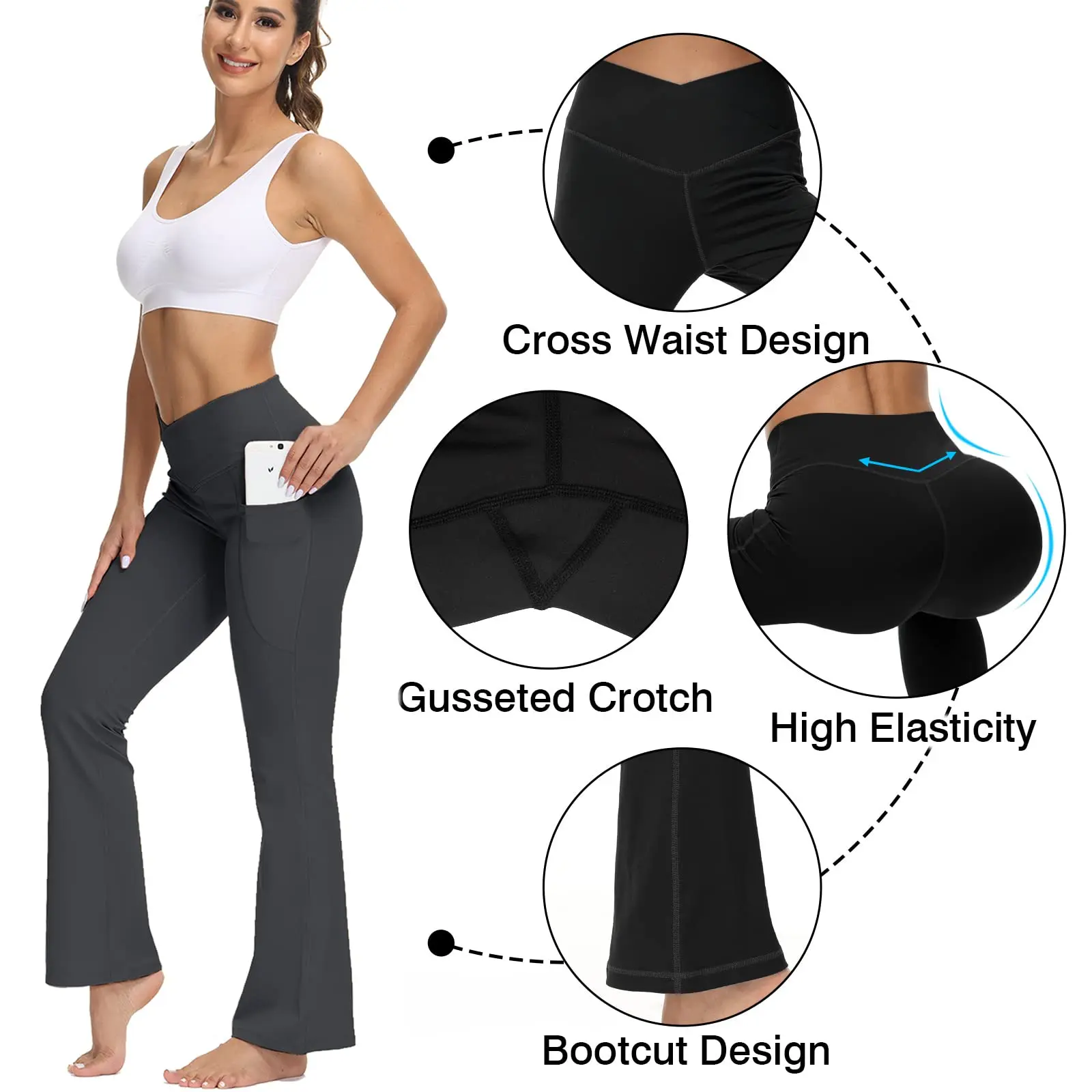 Women Cross Waist Flare Yoga Pant High Waisted Bootcut Wide Leg Workout Pants Tummy Control Stretch Workout Flare Pantis Legging