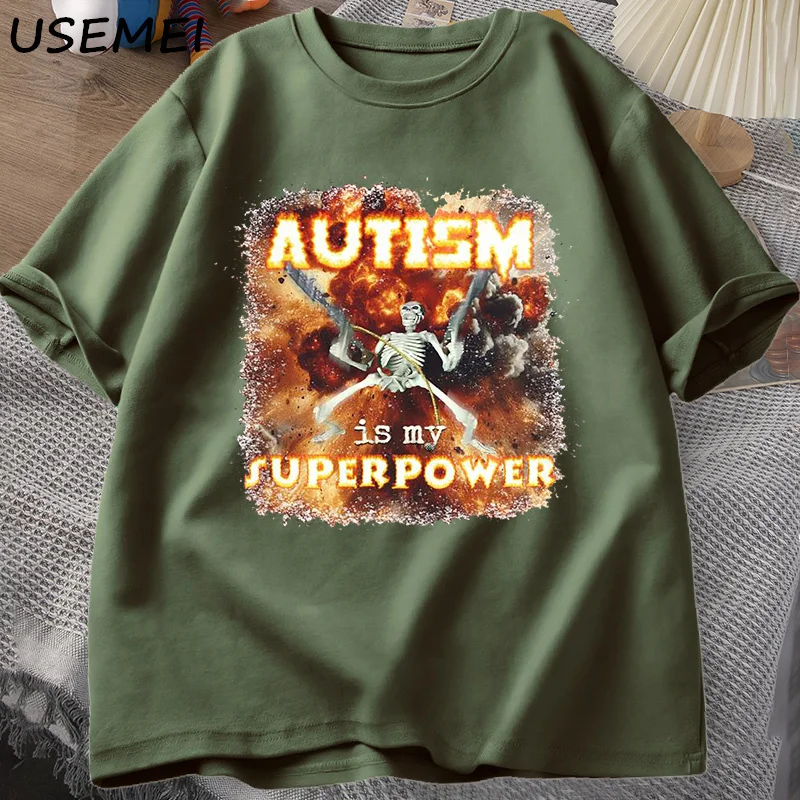 Autism Superpower Funny Skeleton Meme T Shirt Oddly Specific Offensive T Shirts Men Casual Cotton Short Sleeve Tshirt Streetwear