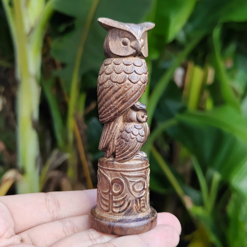 Hand-Carved Owl Totem Wood Carving Ornament, Natural Style, Cultural Theme, Suitable for Holiday Decorations, Men's Gifts, Desktop Decorations, Christmas Decorations, Living Room, Office, Christmas Gifts