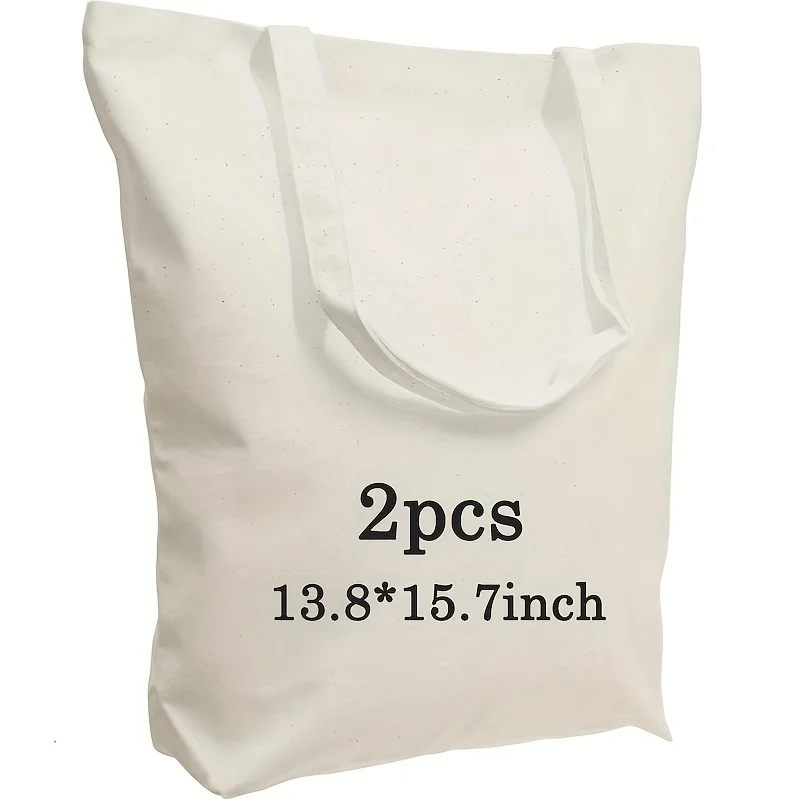 

2pcs/13.8*15.7 Inches Cotton Canvas Tote Bag Reusable Grocery Shopping Pure Natural Handmade Bag Canvas Bag