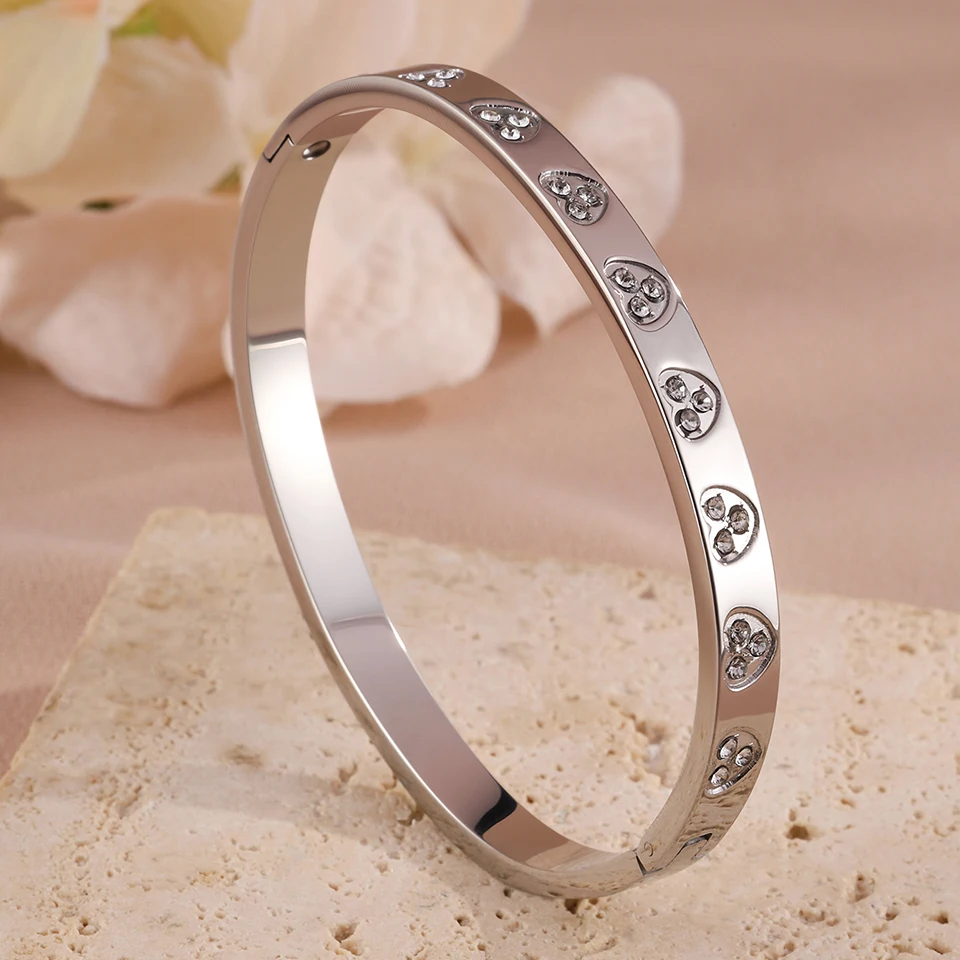 Yupsk 1/3 Stück Silberfarbene Funkelnde Zirkon-Strass Herz-Tennisarmbänder Edelstahl-Armreifen Modeschmuck – Detail 8