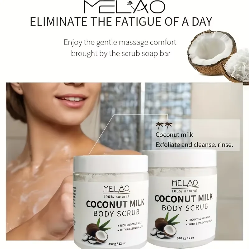 MELAO COCONUT BODY SCRUB Dead Sea Salt Infused Essential Oils & Nutrients