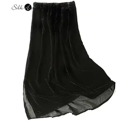 Split Silk Velvet Skirt for Spring and Autumn Women 2023 Golden Velvet Medium Length Black Straight Tube One-step Skirt Silk