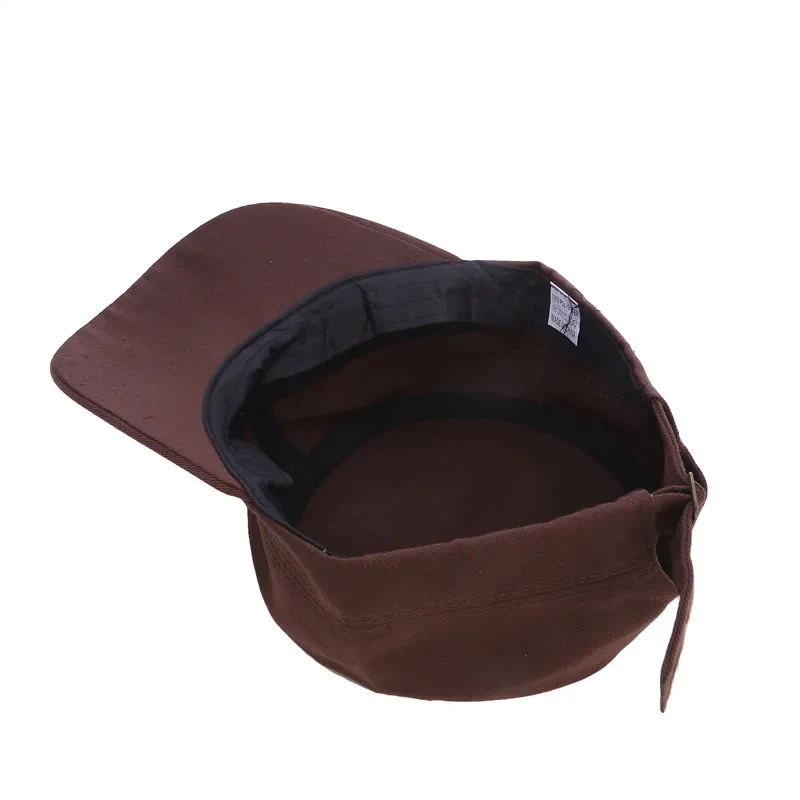 Unisex Vintage Einfarbige Flache Militärmütze in Fünf Farben Erhältlich, Atmungsaktive Sommer-Outdoor-Militärmütze, Flache Schlichte Mütze – Detail 15