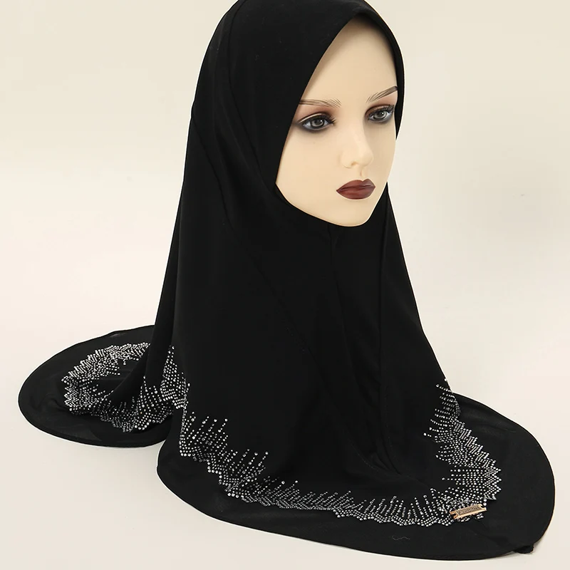 

Newest Muslim Hijab Scarf Solid Color Turban Arabian Pullover Hat Front Hot Diamond Malay Ladies Headscarf Ethnic Shawl Cap