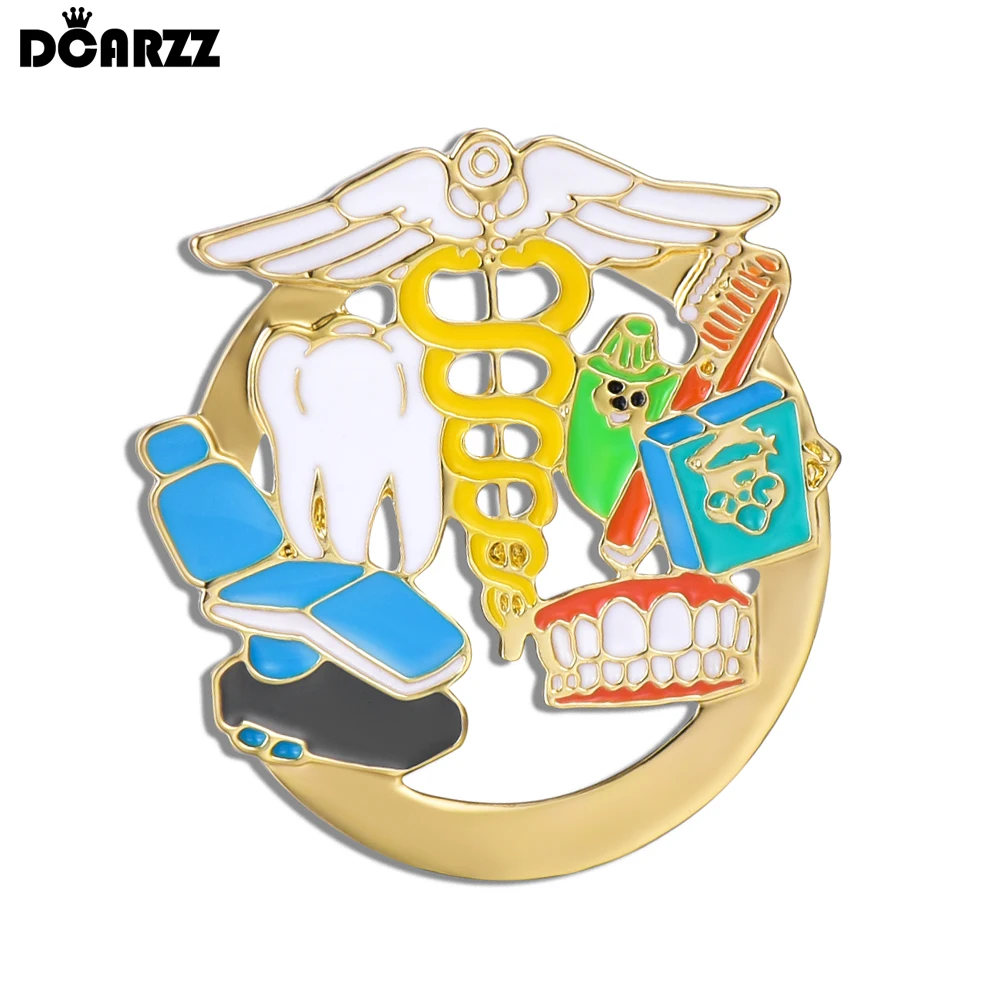 DCARZZ Dental Enamel Pin Medical Tooth Oral Care Brooch Dentist Gift Jewelry Caduceus Medicine Badge for Doctor Nurse