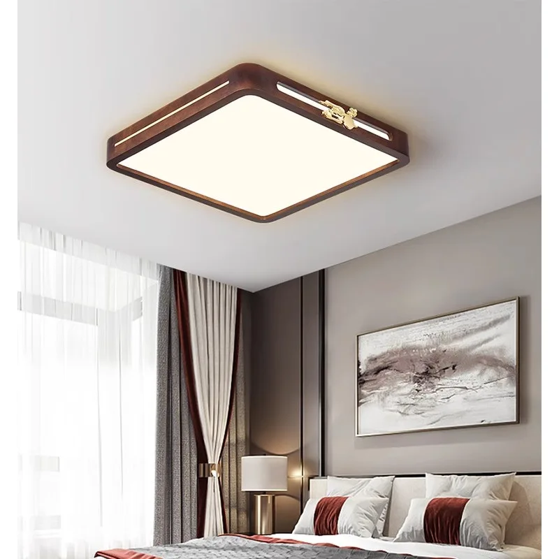 

Solid wood living room, rectangular, ceiling light, round silent fan light, simple