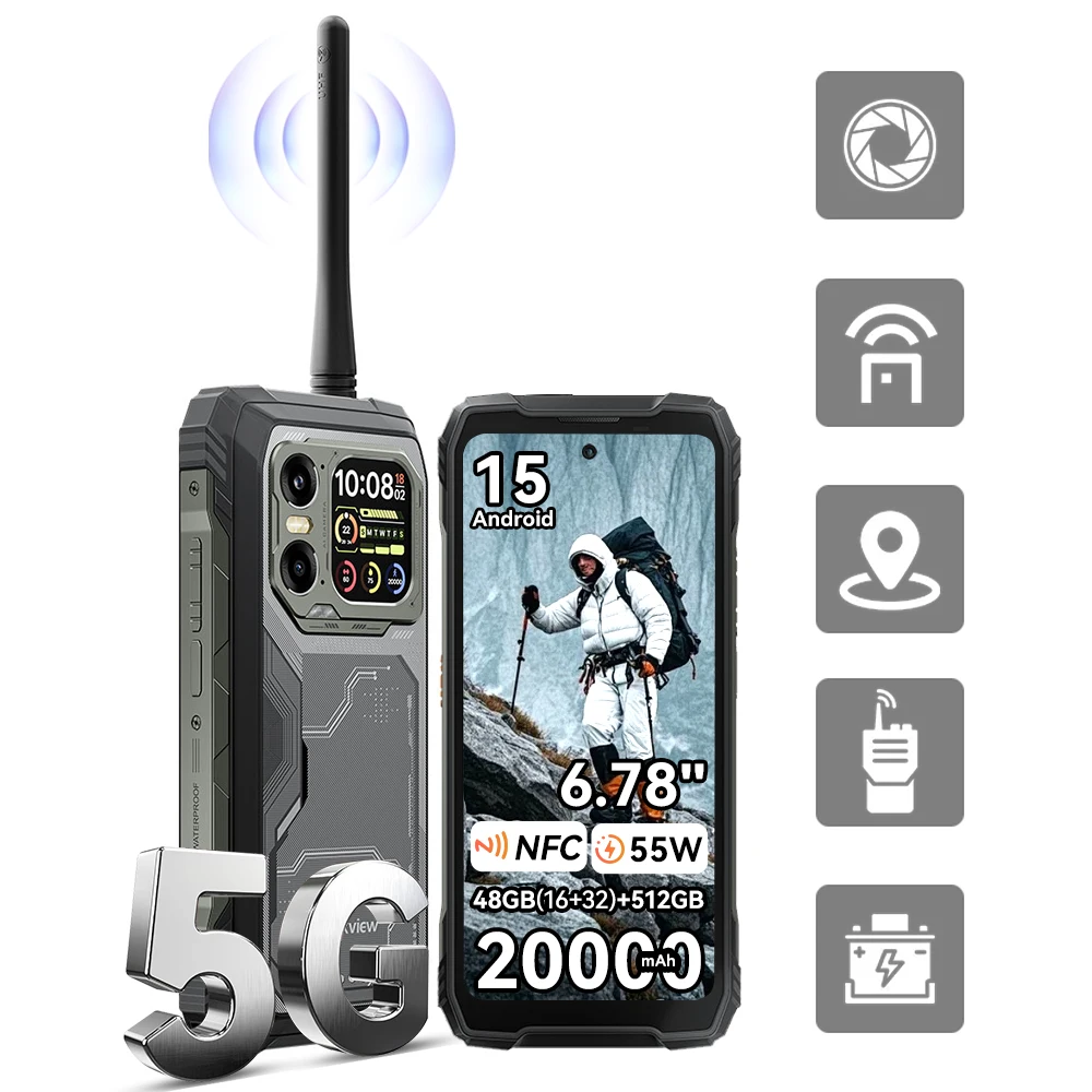 BLACKVIEW XPLORE 1 talkie-walkie robuste pour smartphone [sans chargeur UE] 48 Go (16 + 32) + 512 Go 20 000 mAh Android 15 NFC 6,78 ''55 W 64 MP