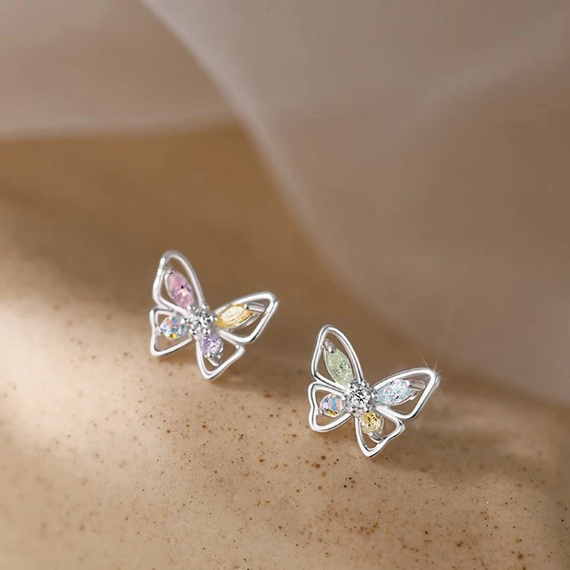 1Pair Cutout Zircon Crystal Butterfly Earrings For Women Girls Wedding Party New Fine Jewelry Gift