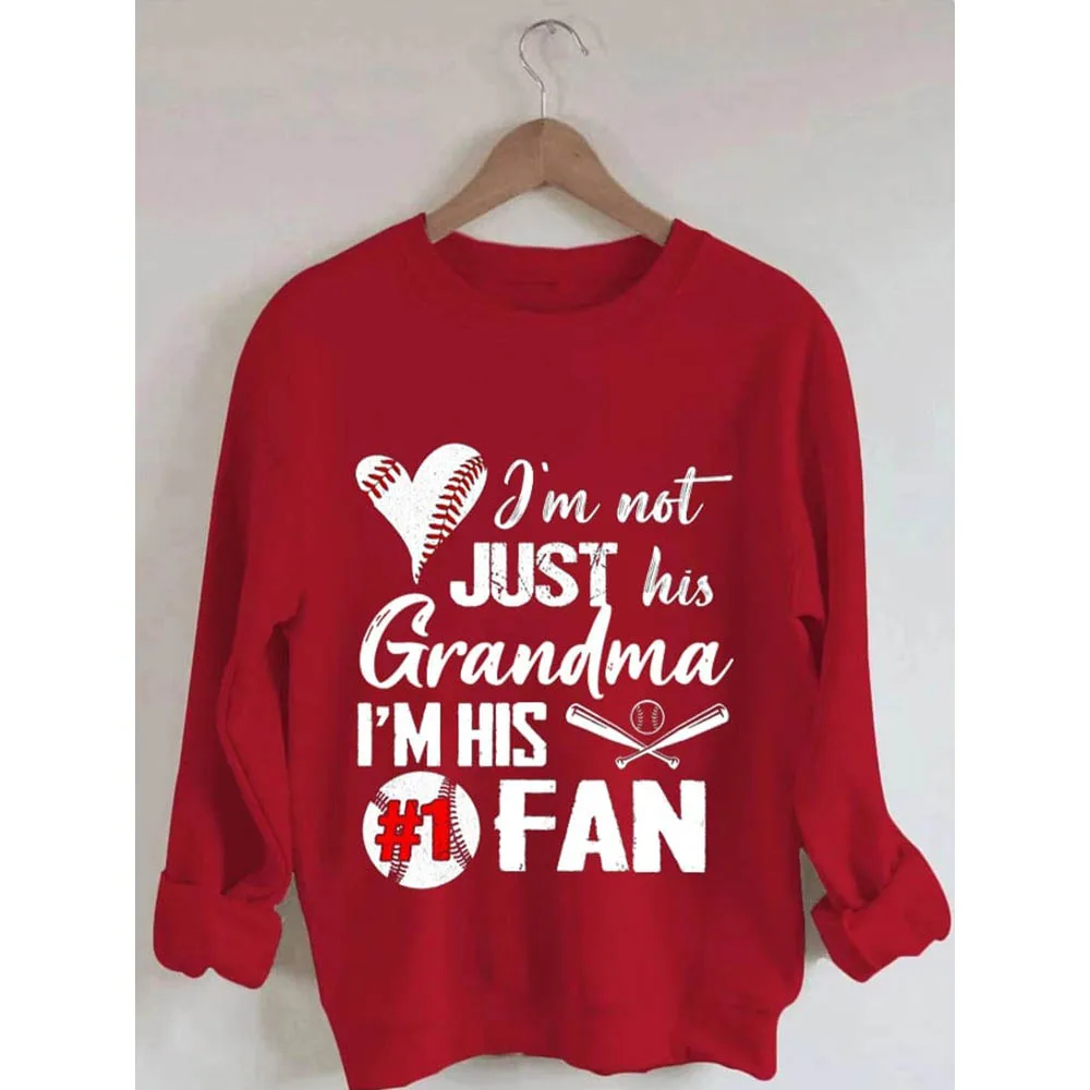 Rheaclots Women's Baseball I'm Not Just His Grandma I'm His #1 Fan Print Casual Sweatshirt