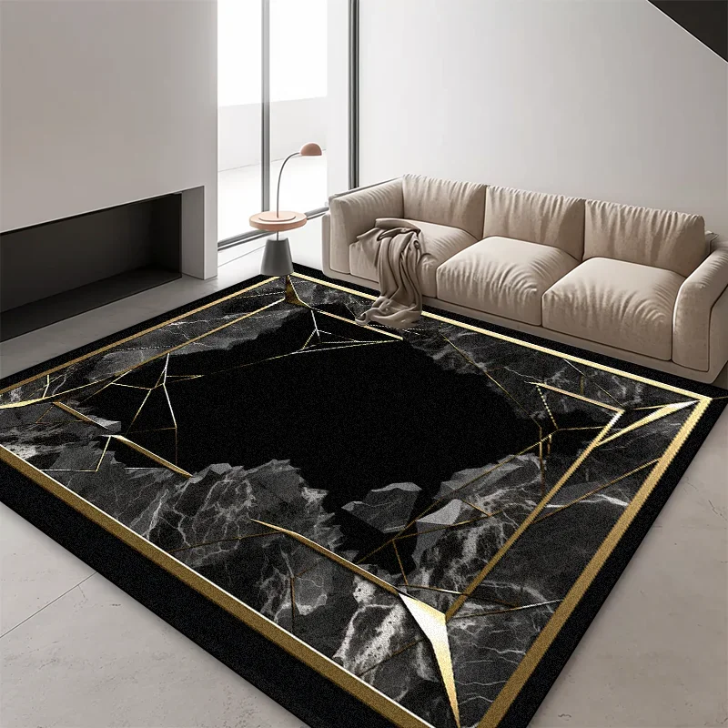 European Luxury Black Gold Marble Carpet Living Room Home Decoration Tradition Non-slip Rugs Bedroom Cloakroom Entrance Door Mat