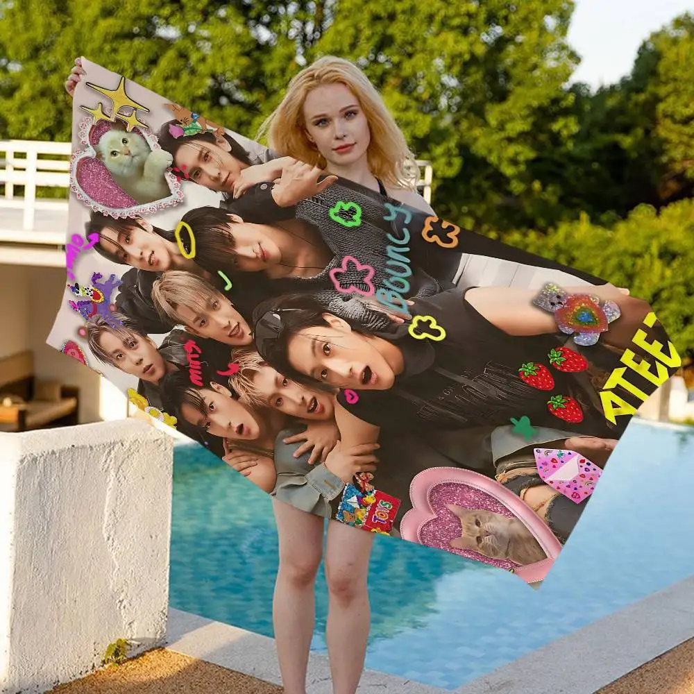 Kpop Group A-Ateez Beach Towel Colorful Bath Towels for Girl Microfiber Quick Dry Custom Sand Free Beach Yoga Spa Gym Pool