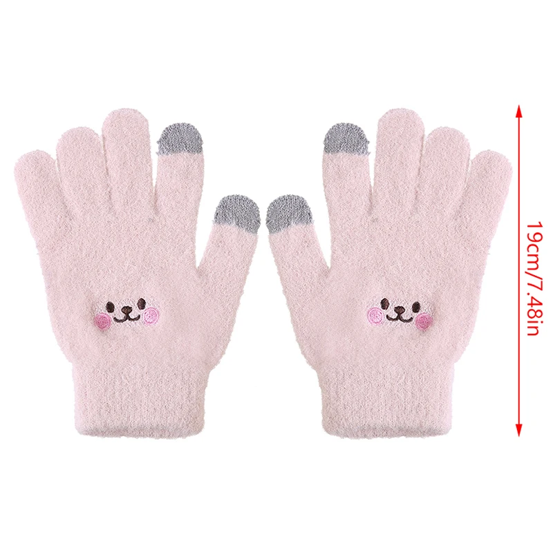 Cute Warm Gloves Women Girls Winter Fluffy Knitted Fingerless Gloves Wool Touchscreen Phone Full Finger Mittens