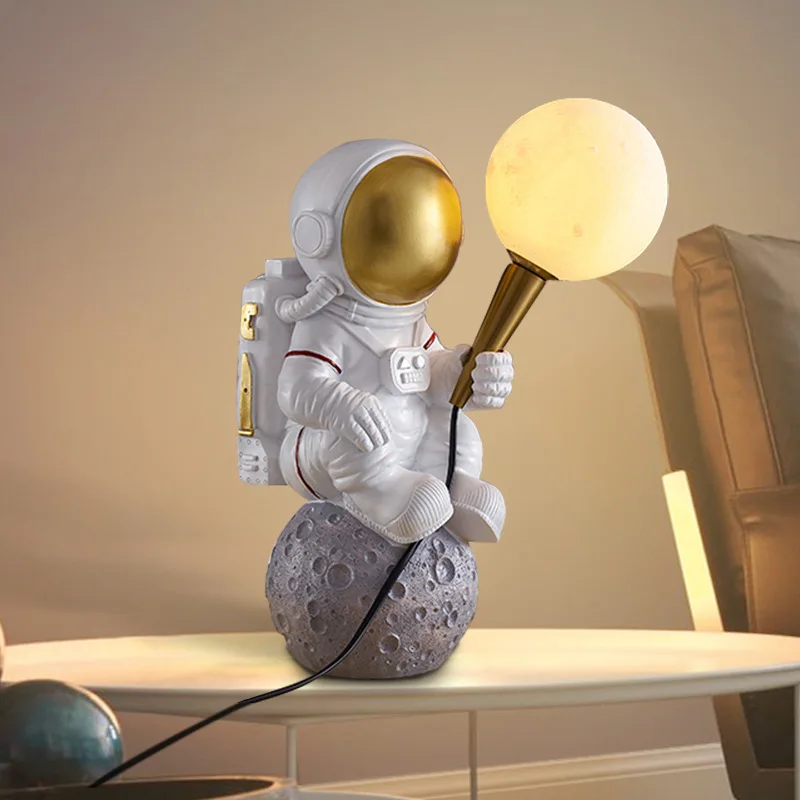 Lampe de table en résine d'astronome créatif, impression 3D, abat-jour de lune, chambre à coucher, dessin animé, chambre d'enfant, chevet, applique murale, décor d'éclairage