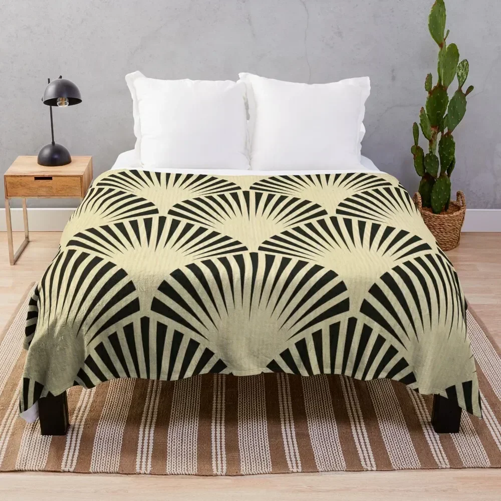 

Art deco,black,beige,rustic,vintage,fan,pattern,elegant,chic Throw Blanket Machine Washable Soft Warm Blanket