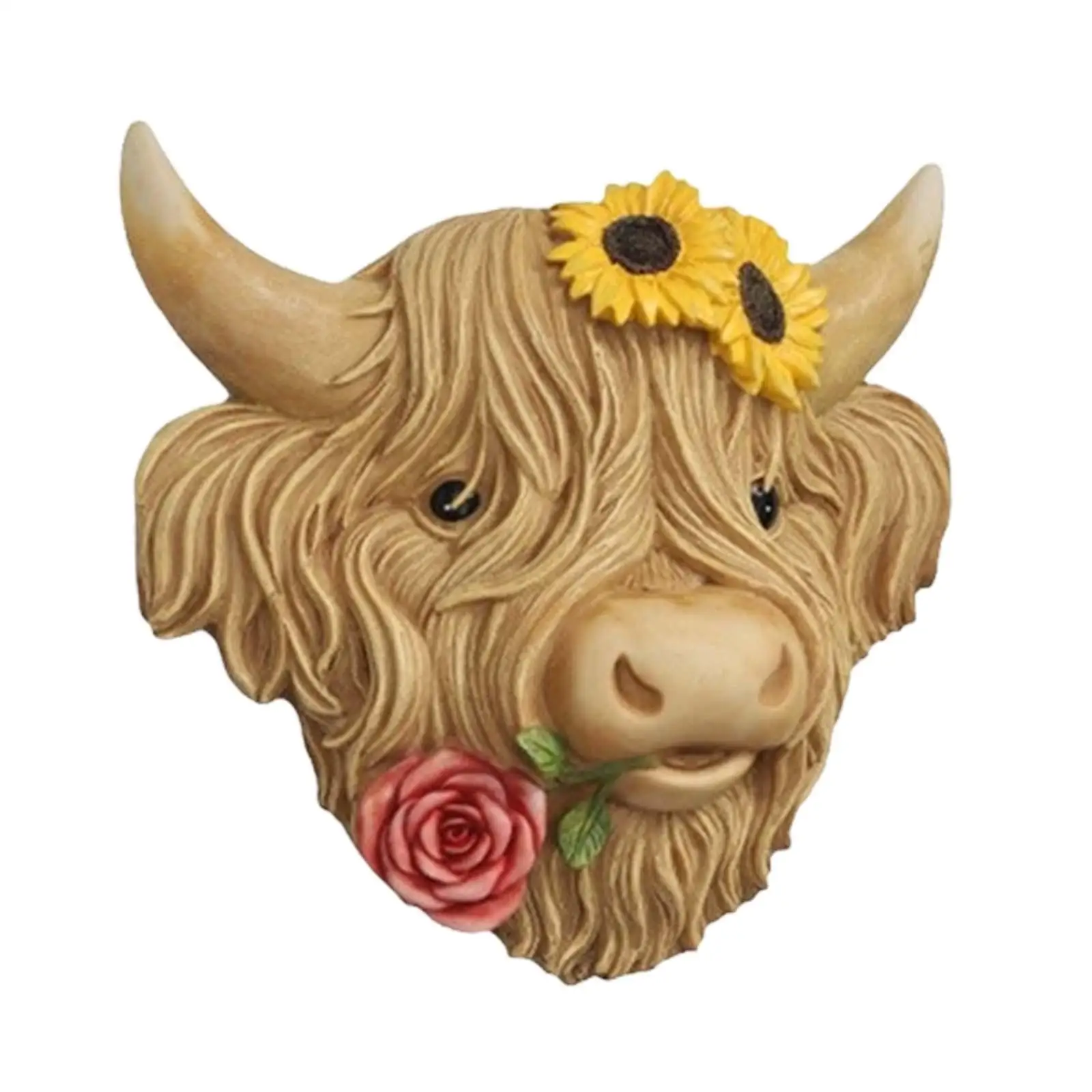 Highland Cow Head Wall Decor Wall Sculpture Lifelike Wall Mounted Decoration for Farmhouse Outdoor Bedroom Living Room Home