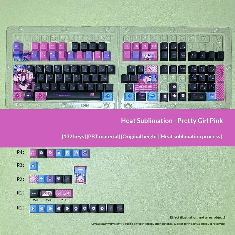 Pink keycap heat sublimation factory height small full set 130 key PBT customization