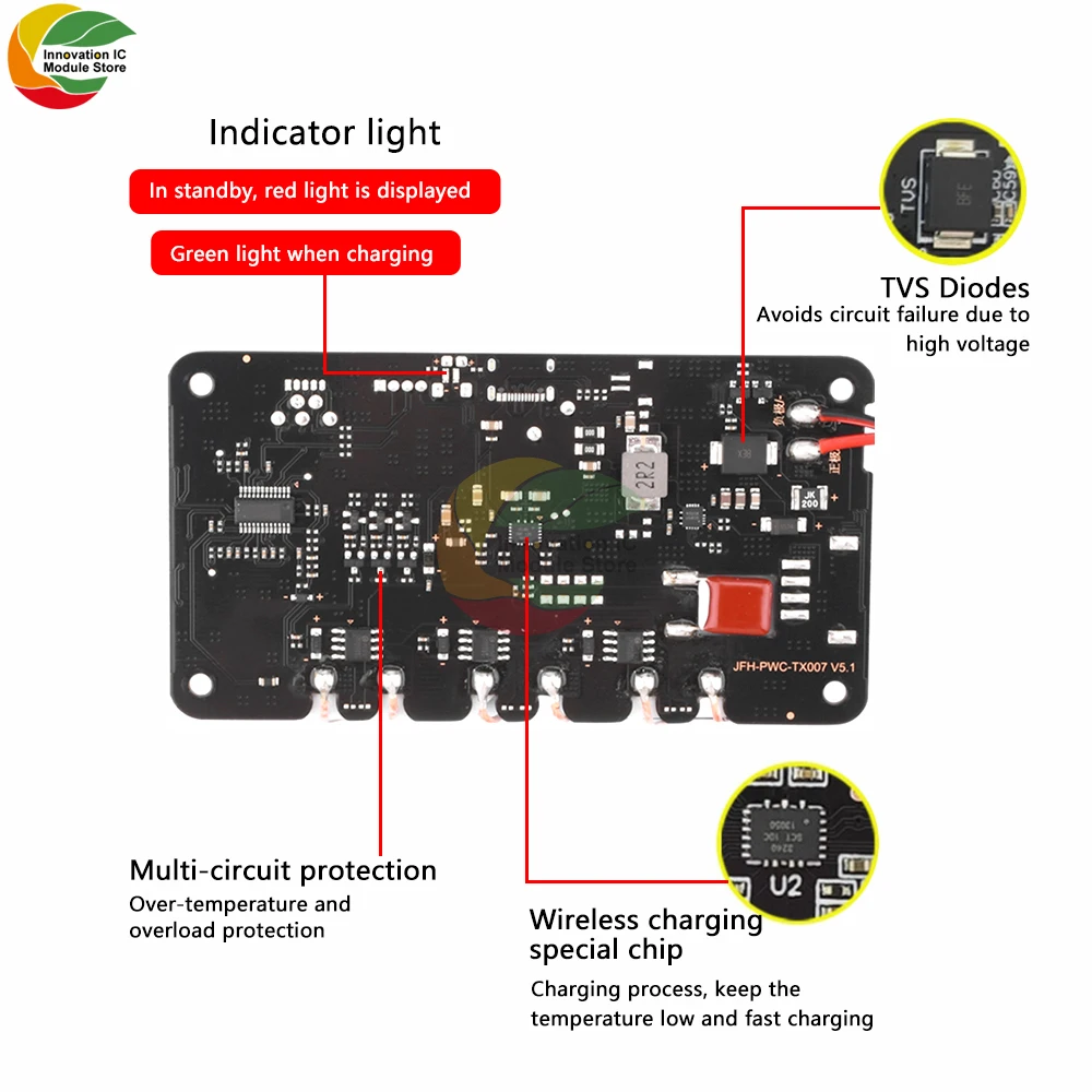 18W High-power Wireless Charger Module Type-C Interface DC12V 24V Fast Charger Charging Transmitter Circuit Board Coil Receiver