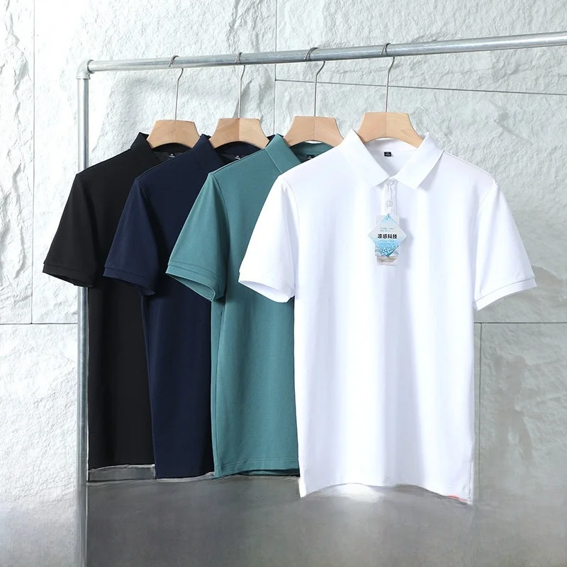 

Silk Cool Sensation Technology Men's Shirt Short Sleeve Flip Collar Business Casual Breathable Comfortable Summer Fashion