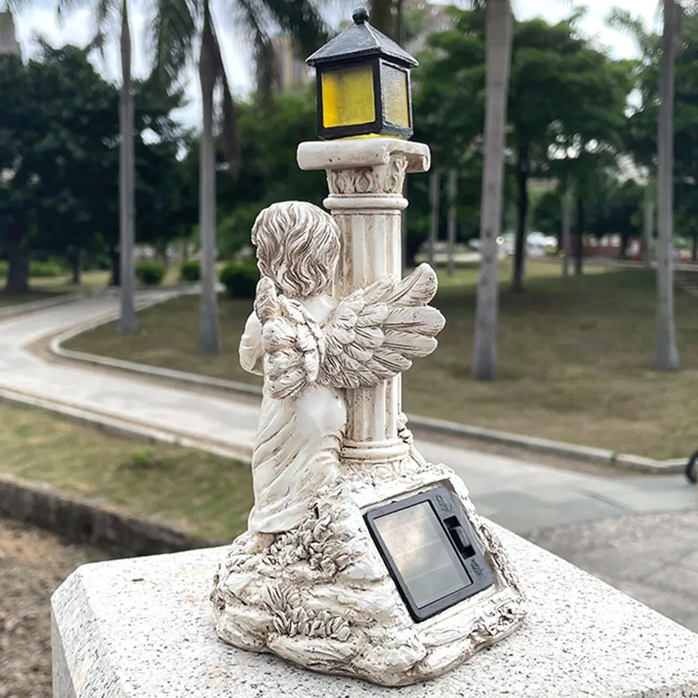 

1pcs Creative Roman Pillar Angel Solar Powered Resin Garden Decor Outdoor Lawn Statues Solar Light Resin Angel Pillar Ornament