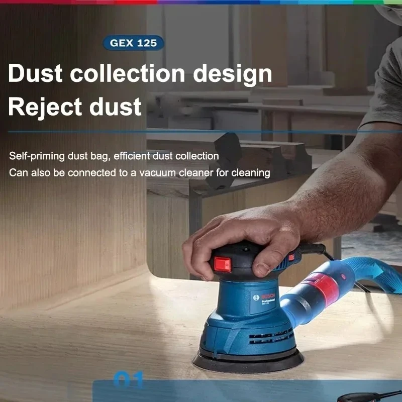 BOSCH GEX 125 Corded Orbital Sander Low Vibration Ergonomic Grip Cabinet Edge Detail Refinishing Equipment view 3