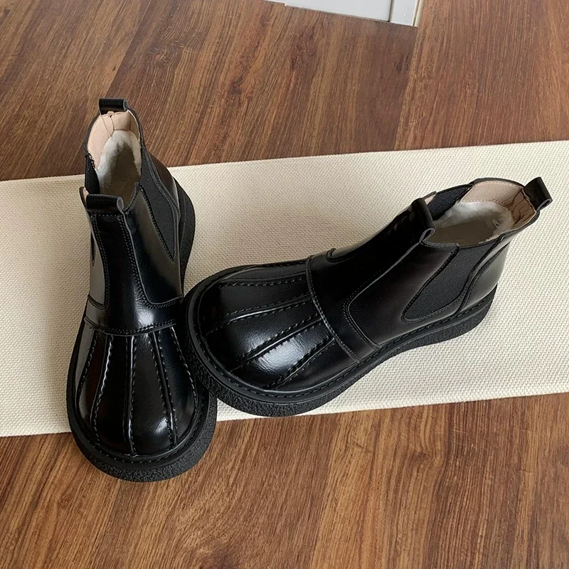 Retro szycie detale Chelsea Boots gruba podeszwa damskie casualowe krótkie buty szerokie buty z palcami ręcznie robione literackie styl Mori Girl