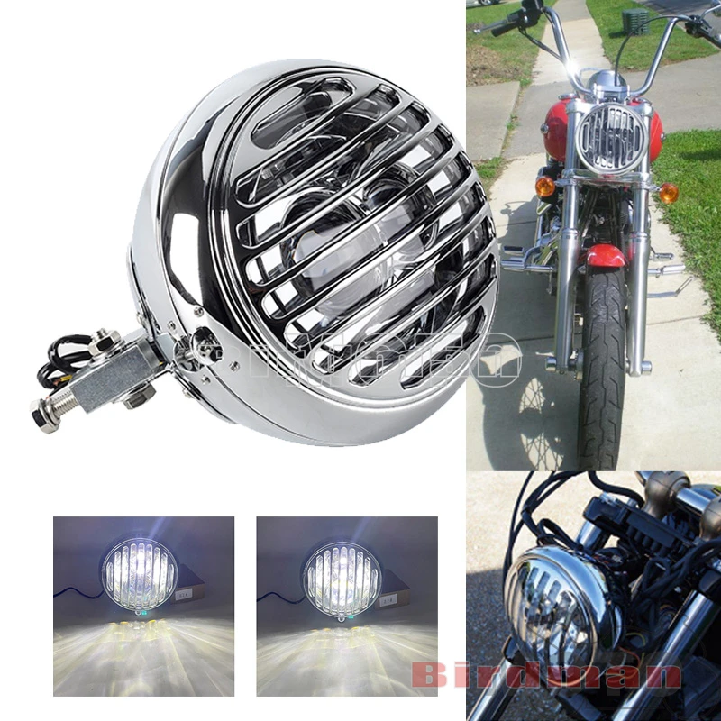 7 inch Motorcycle LED Grill Round Headlight Assembly E9 High Low Beam Retro Headlamp For Harley Softail Heritage Fat Boy 1986-14