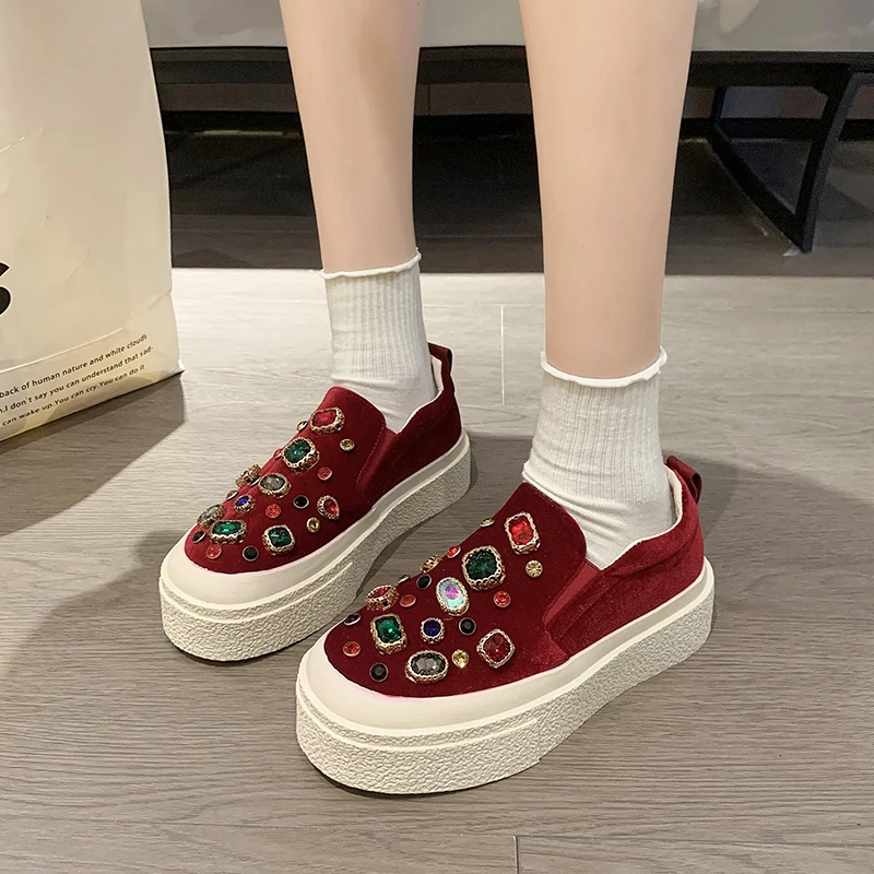 Designer Luxury Rhinestone Chunky Women Sneakers Casual Vulcanized Shoes Brand Female Platform Sport Shoes Zapatos De Mujer