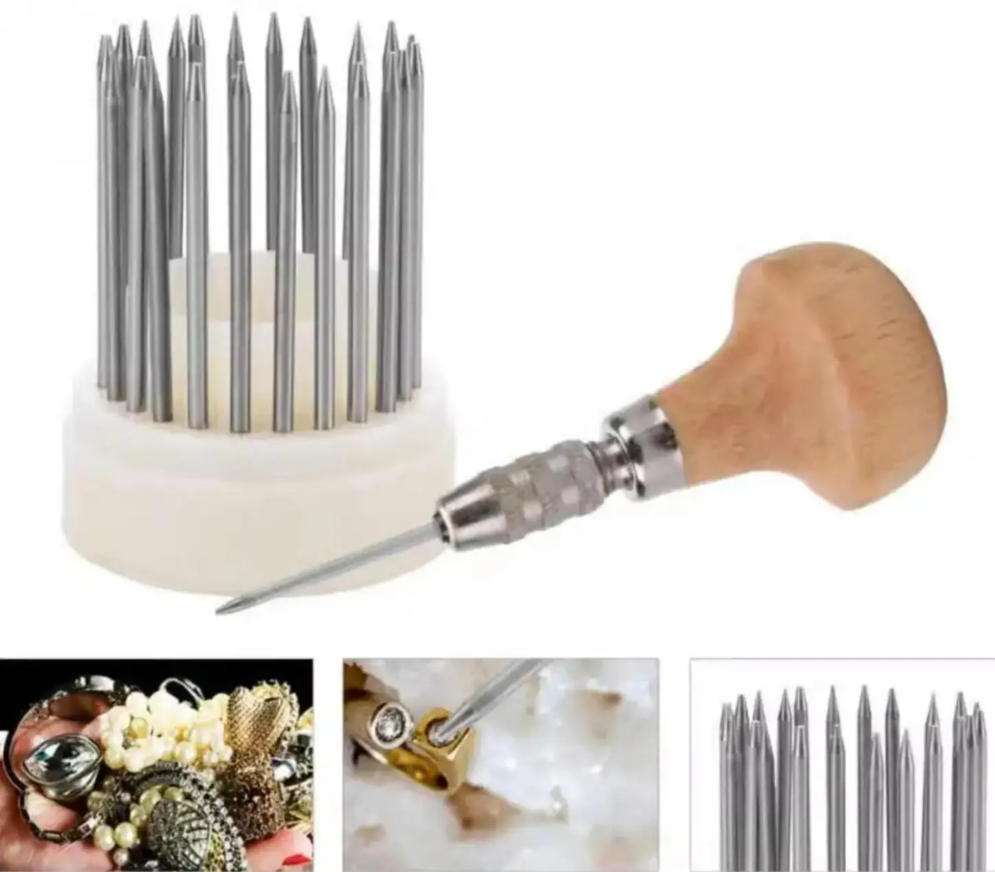 23pcs Beading Grain Tools Graver Beader with Wood Handle for Goldsmith Diamond Stone Beards Setting Tool Jeweler Jewelry Tools