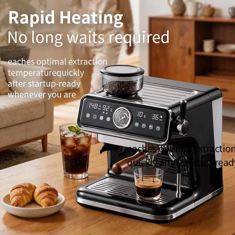 

Кофемашина для эспрессо, кофемашина с функцией помола и полуавтоматическим приготовлением, бытовая компактная кофемашина с функцией приготовления молочной пены, 20 бар.