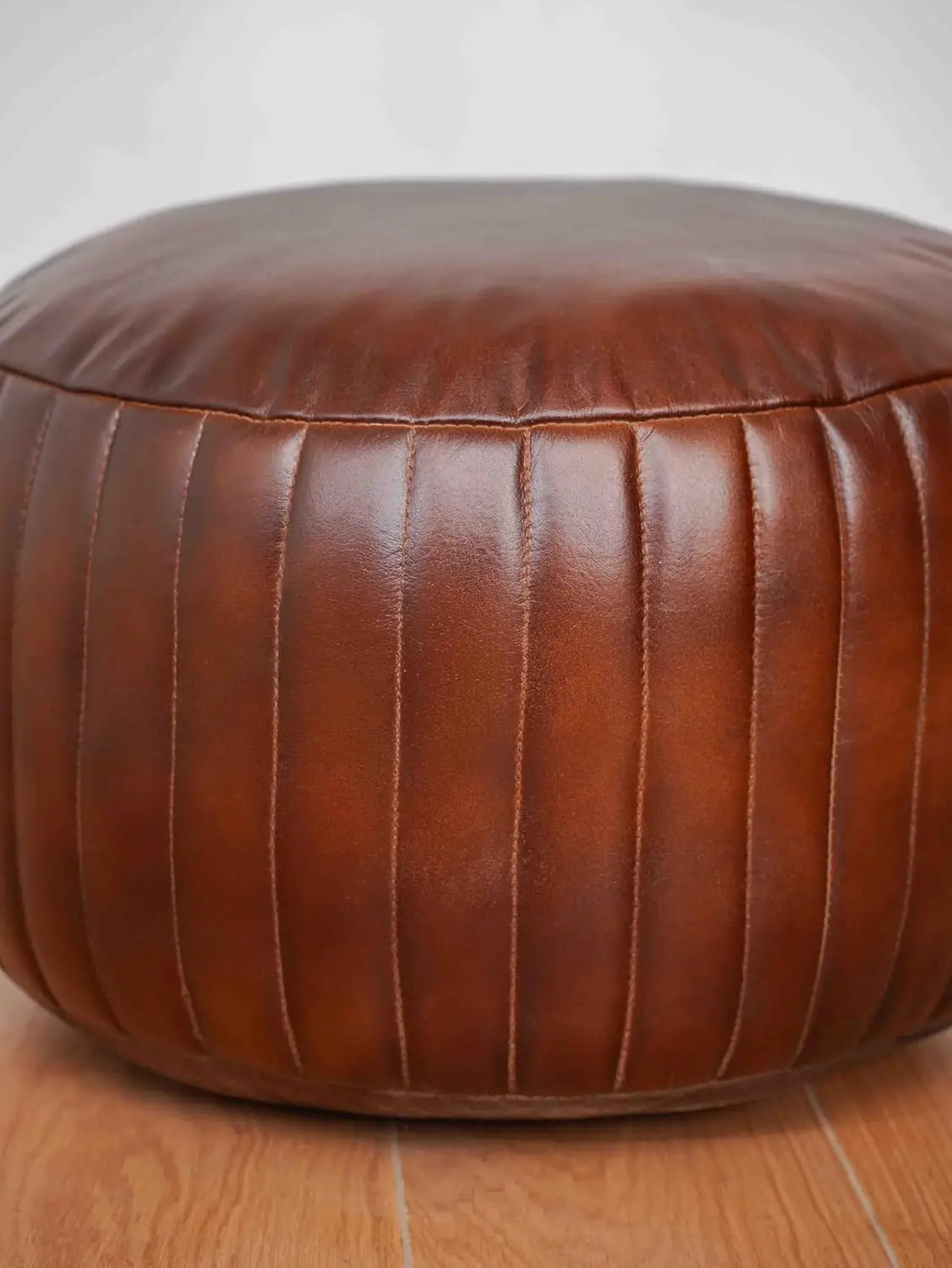 Handmade Eco-Friendly Leather Pouf Brown Round 21