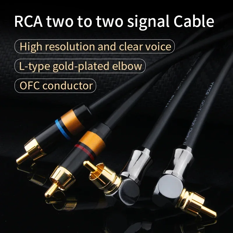 Cabo rca cabos de áudio plugues de cotovelo ângulo reto conector rca extensão cabo de vídeo ofc para home theater dvd som de alta fidelidade