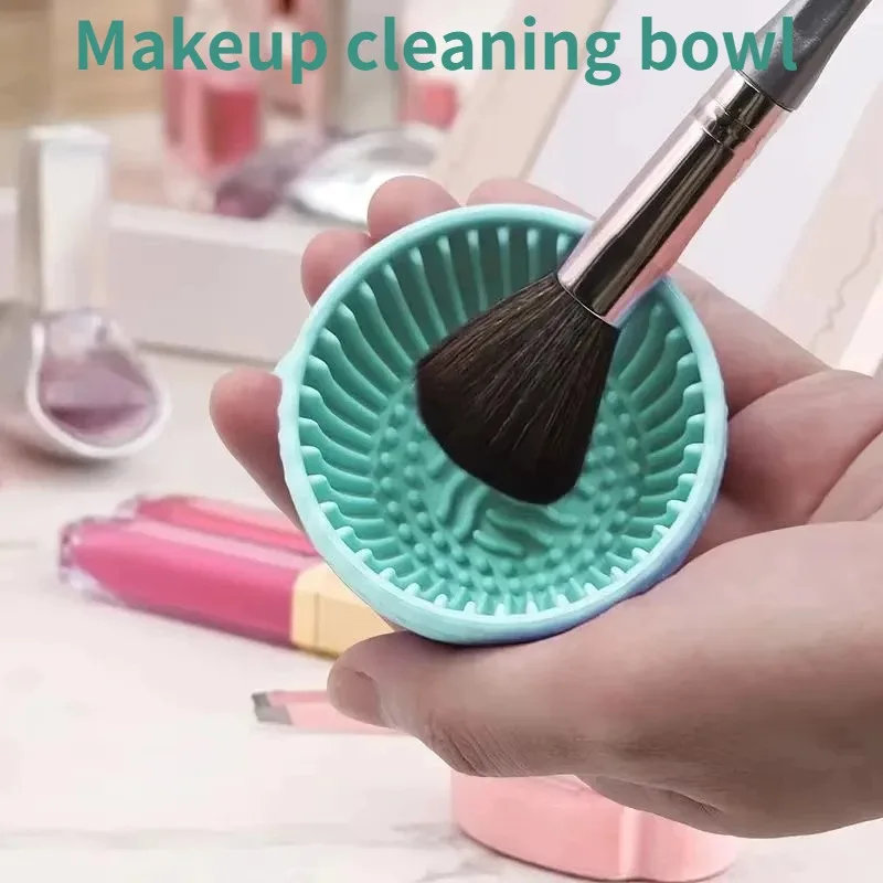 Soft Silicone Makeup Brush Cleaner Bowl with Folding Powder Puff Eyeshadow Brush Cleaning Pad Beauty Care Accessory