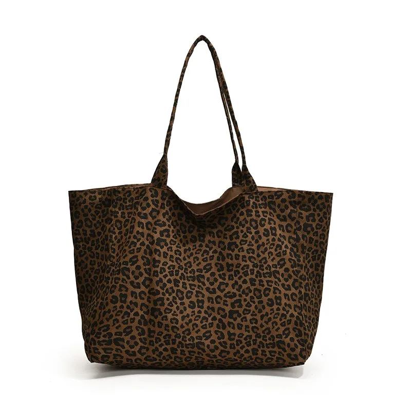 Leopard Print Canvas Bag New Casual Lazy Wind Shoulder Bag Large Capacity Commuter Tote Bag Women