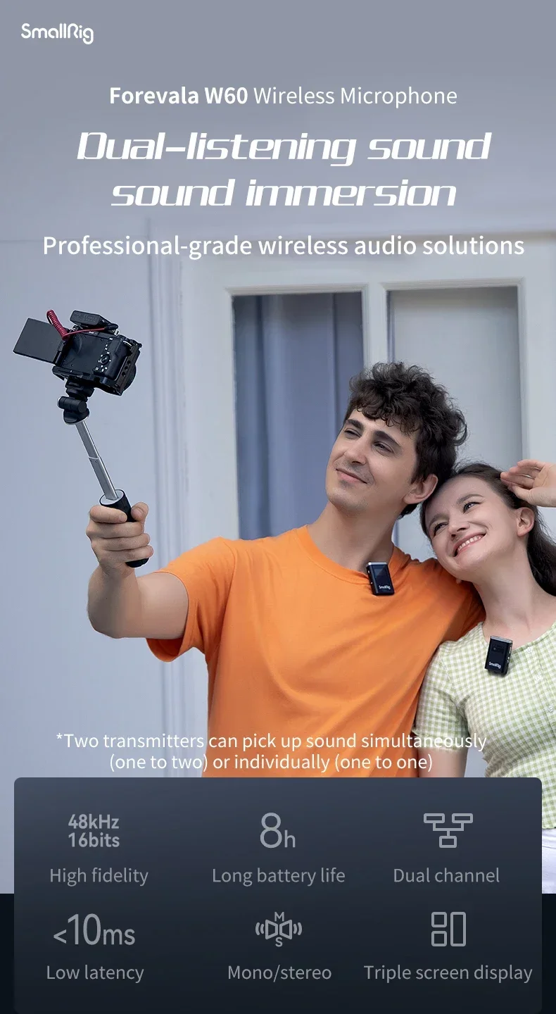 New Forevala W60 Wireless Video Microphone Clip-on Lapel Mic For DSLR Camera Smartphone Live Streaming 100m Transmit 10ms