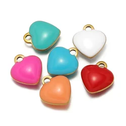 20pcs Stainless Steel Multicolor Heart Double-sided Enamel Pendants 9x8mm Heart Charms for DIY Earrings Making Necklace Findings