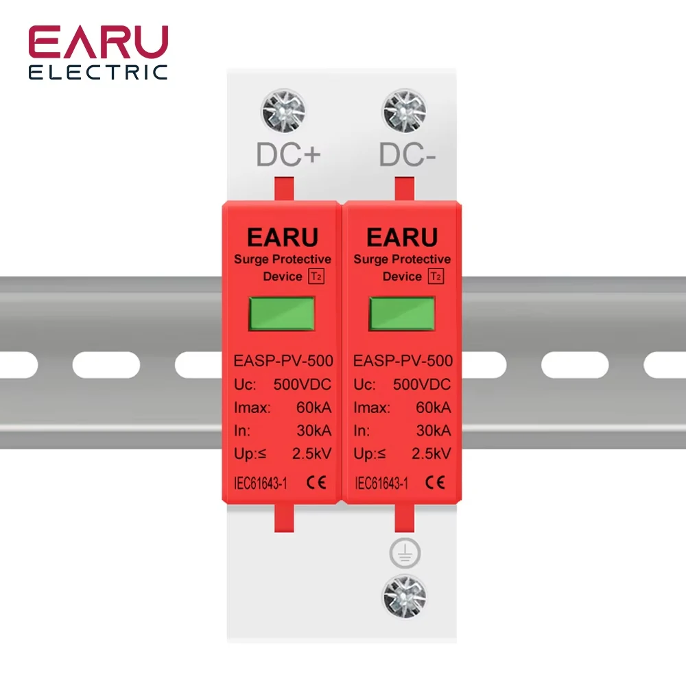 SPD 2P 3P DC 500V 800V 1000V 20KA~40KA 30KA~60KA House Lightning Surge Protector Protective Low-voltage Arrester Device PV Solar