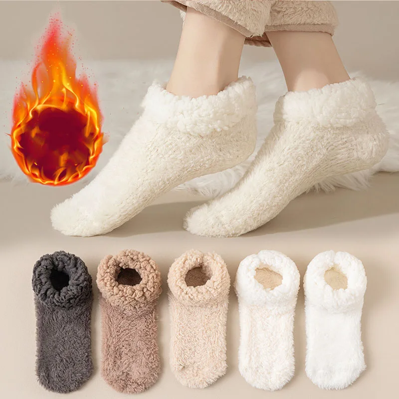 

Winter Thick Warm Non Slip Floor Socks for Women Cozy Home Sleeping Anti Skid Grip Bottom Thermal Plush Socks Indoor Lounge Wear