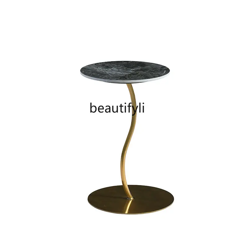 

Italian Light Luxury Stone Plate Small Table Living Room Sofa Corner Table Designer Small round Table Balcony Tea Table