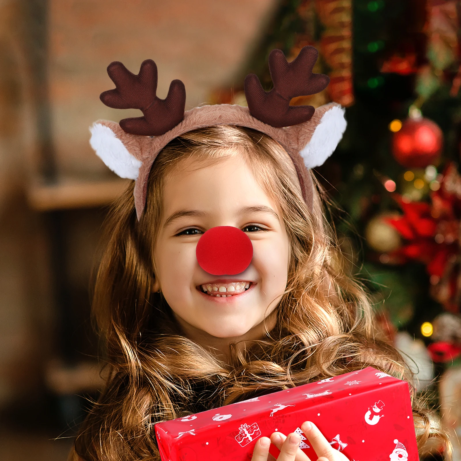 2セット ホリデー トナカイの角 ヘッドバンドと鼻のコンボ 楽しいクリスマスコスチュームピース お祭りイベント 家族のお祝いに