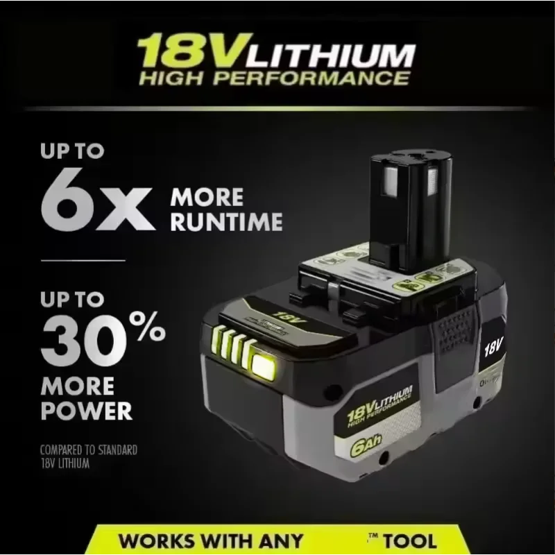 

2026 Upgraded 18V Lithium Battery For RYOBI High Capacity No Memory Effect Fit P104 P107 P108 P109 RB18L20