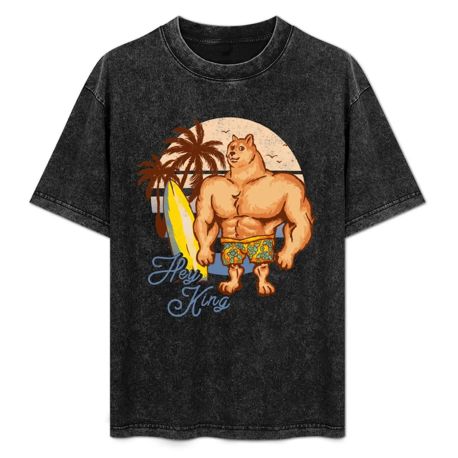 Camiseta Swole Doge Relaxando na Praia Azul Hey King Big Muscle Buff Dog Chad Shiba Inu Doggo Dank Memes Bonk Dorime Much Wow