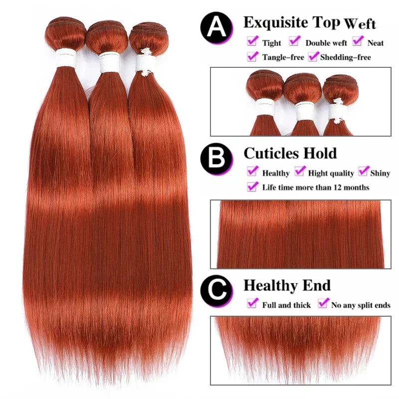 SOKU-Pacotes de Cabelo Humano Liso, Weave Brasileiro, 100% Extensão do Cabelo Remy, Cor Laranja, Barato, 350, 1 Pc, 3 Pcs, 4 Pcs