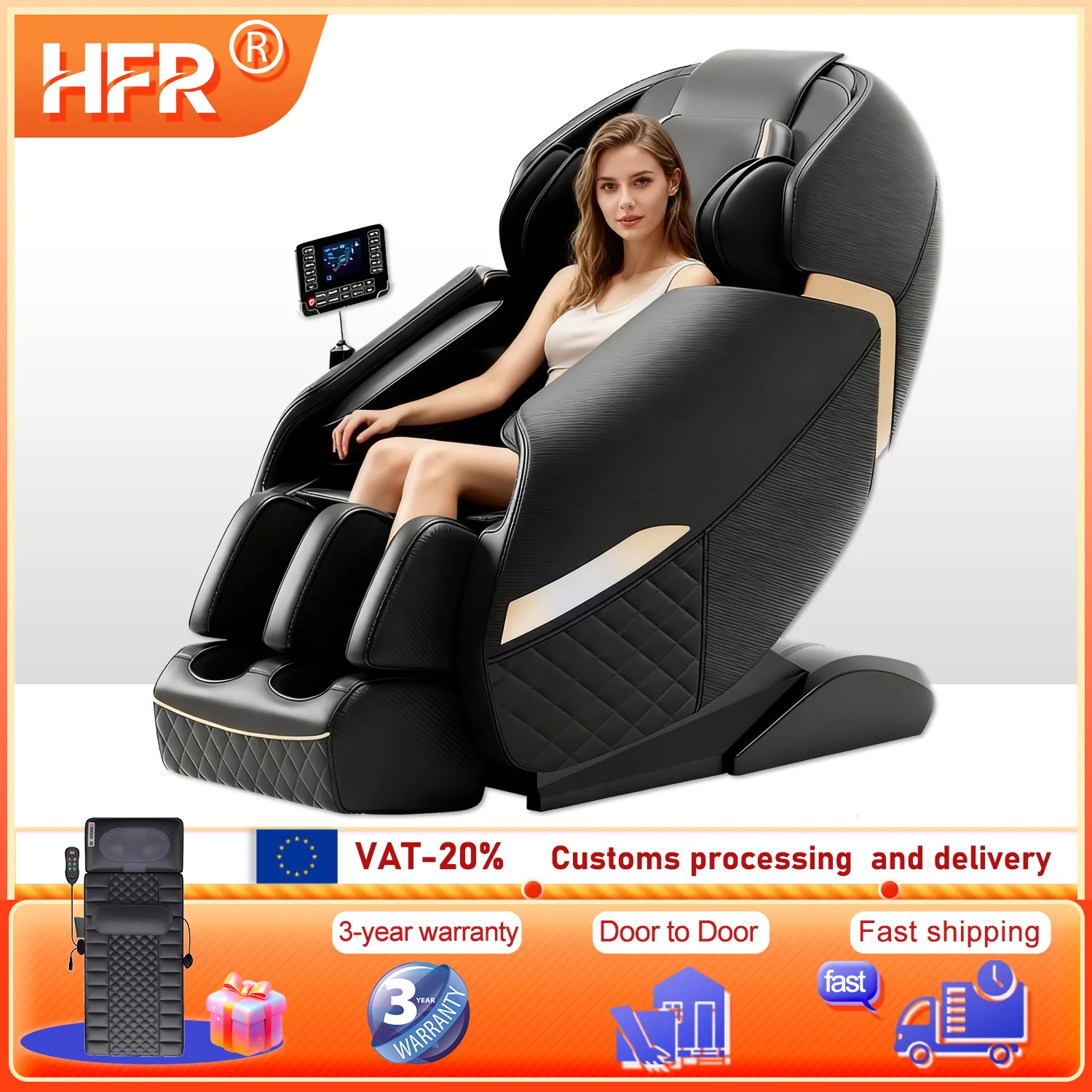 

Массажное кресло шиацу с нулевой гравитацией, разминание всего тела, катящийся вибрационный нагрев, облегчение ног, воздушное сжатие с музыкой Bluetooth