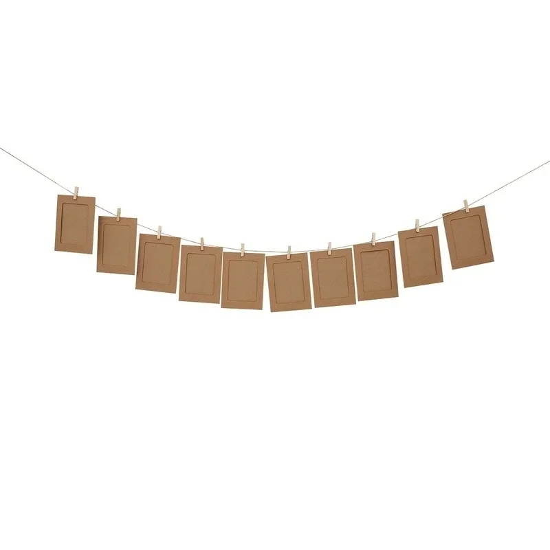 10PCS/Lot DIY Photo Frame Album  Wooden Clip Kraft Paper Picture Holder for Wedding Baby Shower Birthday Party