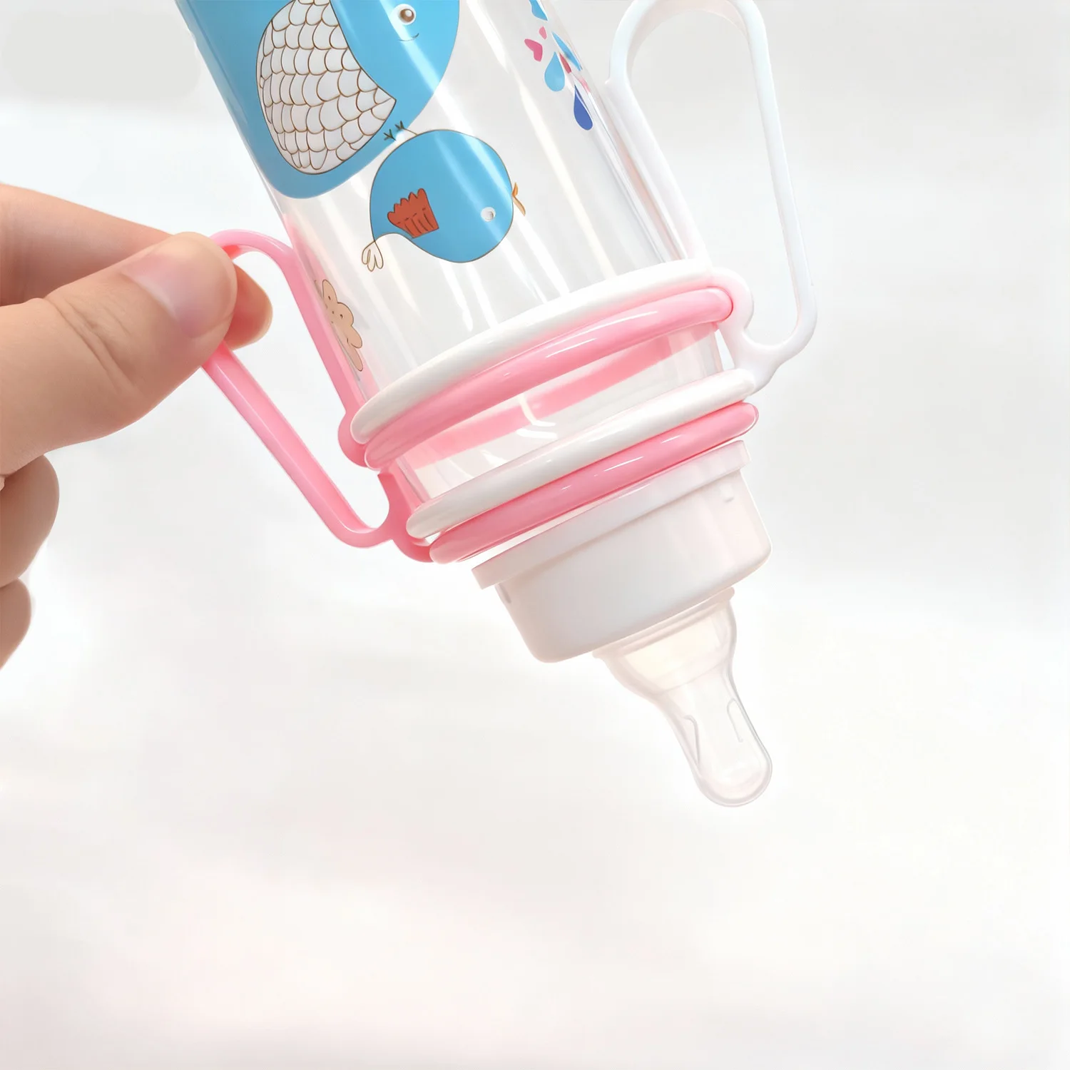 زجاجة أطفال 250 مل مع مقبض عيار قياسي زجاجة أطفال حديثي الولادة مستقيمة من السيليكون كوب ماء مقاوم للعض بنمط عشوائي #2