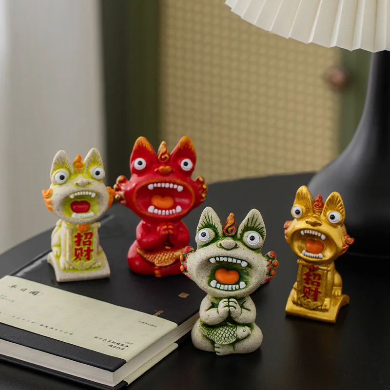 Chinese Ceramic Wamao Tile Cat Figurine Desk Ornament Fish Year Abundance Statue New Year Home Decor Office Desktop Feng Shui