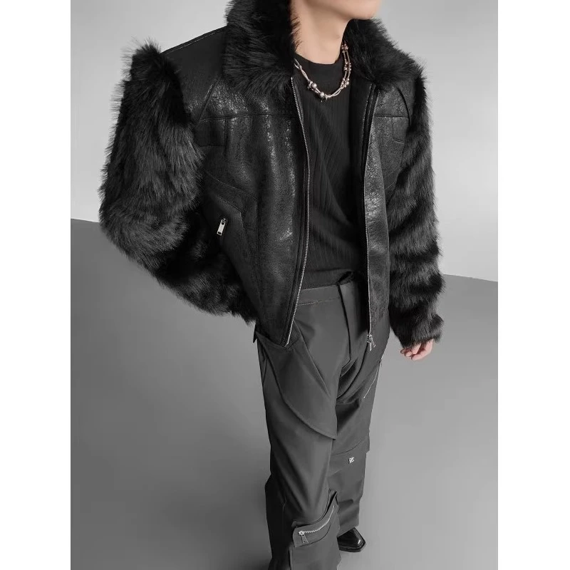 الرجال 2025 الخريف الشتاء جديد فو سترات من الجلد فو الفراء الربط سميكة سترات ريترو شيك موضة الدافئة العصرية سترات معاطف #4