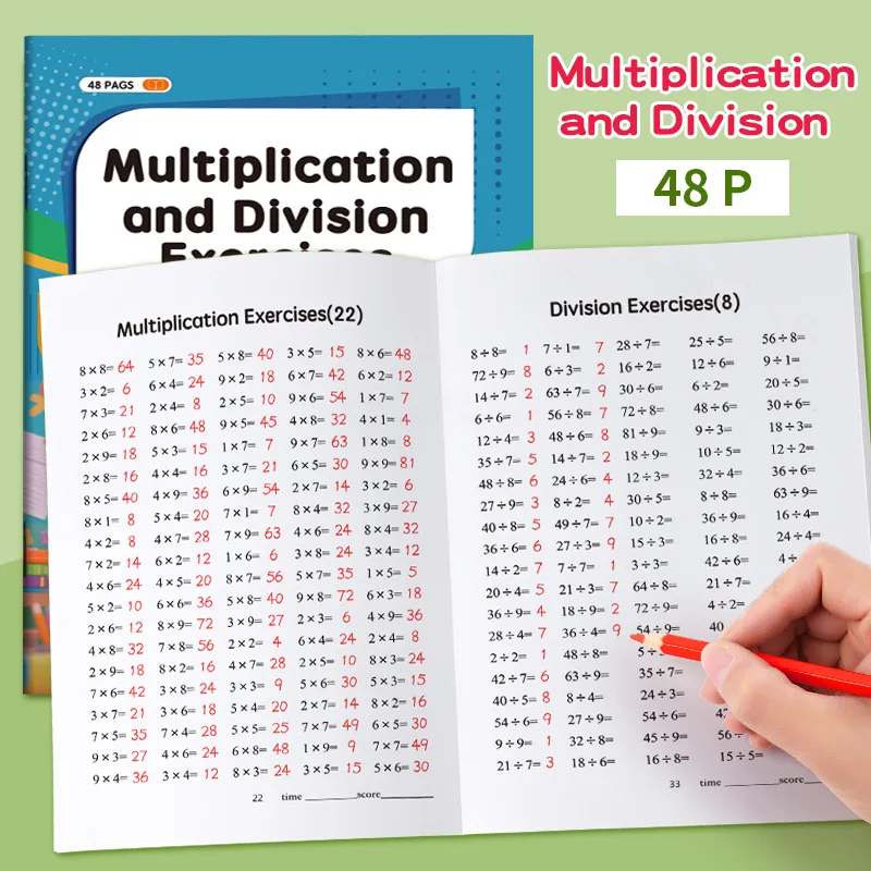 48 Pages Multiplication & Division 9x9 Time Exercise Book Montessori Fun Math Workbook Early Education Thinking Training for Kid